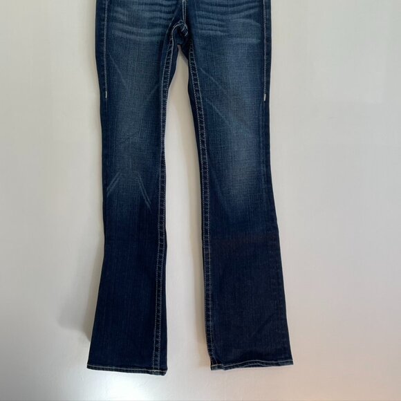 TRUE RELIGION Becky Crystal Dark Wash Swarovski Distressed Low Rise Bootcut Jean - Picture 4 of 13